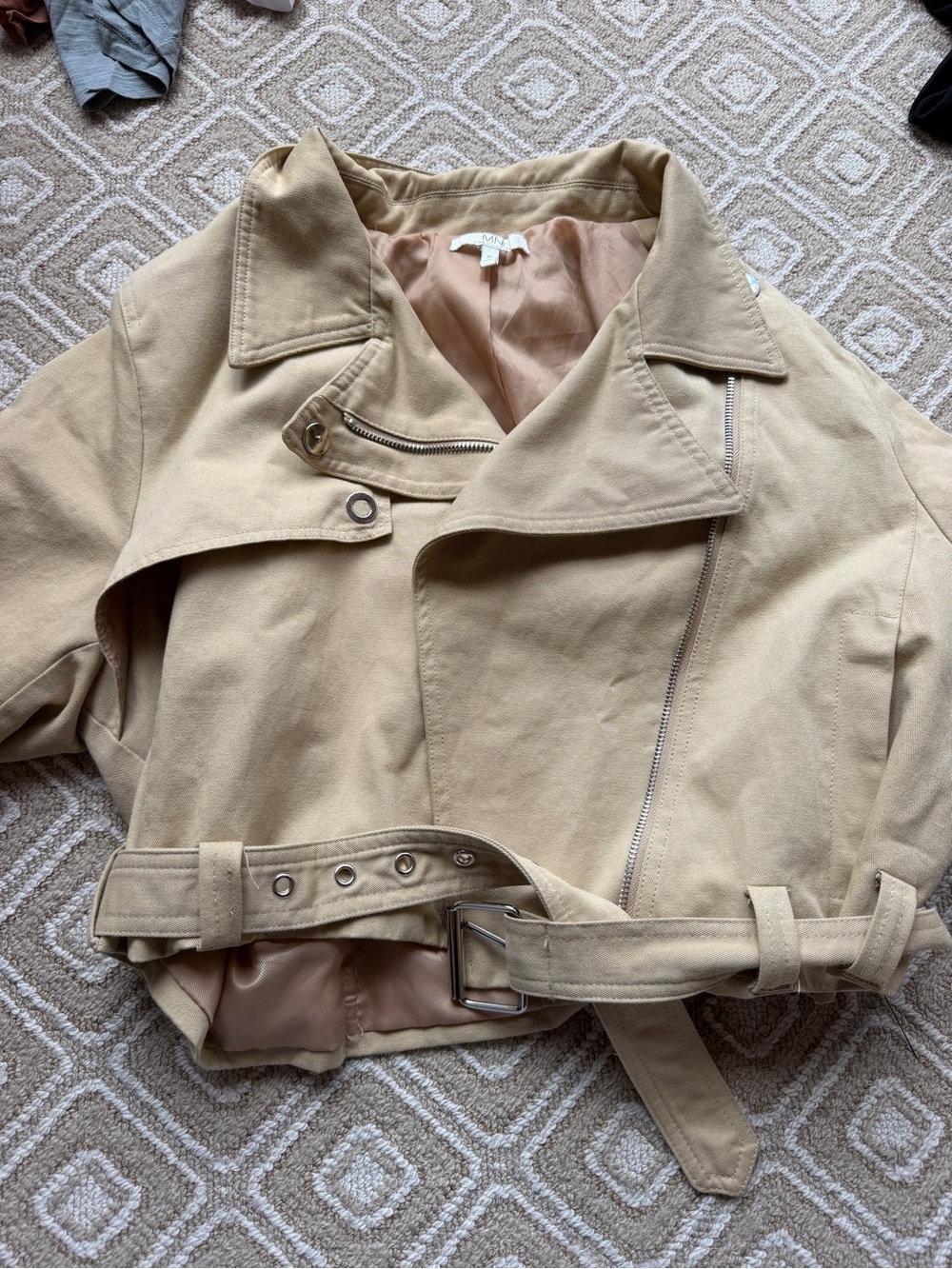 Beige Cropped Trench Jacket with Belt